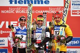 22.02.2013, Val di Fiemme, Italy (ITA): Mario Stecher (AUT), Jason Lamy Chappuis (FRA), Bjoern Kircheisen (GER) - FIS nordic world ski championships, nordic combined, individual gundersen HS106/10km, Val di Fiemme (ITA). www.nordicfocus.com. © Felgenhauer/NordicFocus. Every downloaded picture is fee-liable.