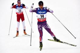 22.02.2013, Val di Fiemme, Italy (ITA): l-r: Vitaliy Kalinichenko (UKR), Akito Watabe (JPN) - FIS nordic world ski championships, nordic combined, individual gundersen HS106/10km, Val di Fiemme (ITA). www.nordicfocus.com. © Felgenhauer/NordicFocus. Every downloaded picture is fee-liable.