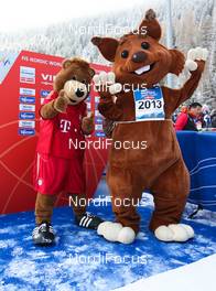 22.02.2013, Val di Fiemme, Italy (ITA): mascots at the stadium - FIS nordic world ski championships, nordic combined, individual gundersen HS106/10km, Val di Fiemme (ITA). www.nordicfocus.com. © Laiho/NordicFocus. Every downloaded picture is fee-liable.