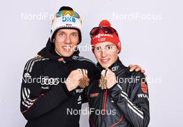 02.03.2013, Val di Fiemme, Italy (ITA): l-r: Tino Edelmann (GER), Eric Frenzel (GER) - FIS nordic world ski championships, nordic combined, medals, Val di Fiemme (ITA). www.nordicfocus.com. © Felgenhauer/NordicFocus. Every downloaded picture is fee-liable.