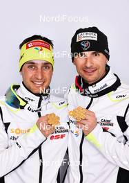 02.03.2013, Val di Fiemme, Italy (ITA): l-r: Jason Lamy Chappuis (FRA), Sebastien Lacroix (FRA) - FIS nordic world ski championships, nordic combined, medals, Val di Fiemme (ITA). www.nordicfocus.com. © Felgenhauer/NordicFocus. Every downloaded picture is fee-liable.