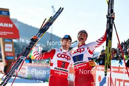 02.03.2013, Val di Fiemme, Italy (ITA): l-r: Bernhard Gruber (AUT), Wilhelm Denifl (AUT) - FIS nordic world ski championships, nordic combined, team sprint HS134/2x7.5km, Val di Fiemme (ITA). www.nordicfocus.com. © Felgenhauer/NordicFocus. Every downloaded picture is fee-liable.