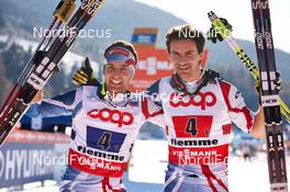 02.03.2013, Val di Fiemme, Italy (ITA): l-r: Jason Lamy Chappuis (FRA), Sebastien Lacroix (FRA) - FIS nordic world ski championships, nordic combined, team sprint HS134/2x7.5km, Val di Fiemme (ITA). www.nordicfocus.com. © Felgenhauer/NordicFocus. Every downloaded picture is fee-liable.