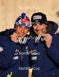 02.03.2013, Val di Fiemme, Italy (ITA): (l-r) Jason Lamy Chappuis (FRA), Salomon, Swix, One Way and Sebastian Lacroix (FRA), Atomic, Salomon, One Way - FIS nordic world ski championships, nordic combined, team sprint HS134/2x7.5km, Val di Fiemme (ITA). www.nordicfocus.com. © Laiho/NordicFocus. Every downloaded picture is fee-liable.