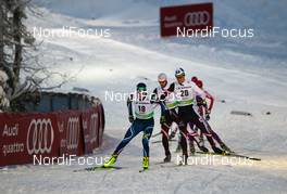 30.11.2013, Kuusamo, Finland (FIN): (l-r) Janne Ryynaenen (FIN), One Way, Bernhard Gruber (AUT), Fischer, Rottefella, Loeffler - FIS world cup nordic combined, individual gundersen HS142/10km, Kuusamo (FIN). www.nordicfocus.com. © Laiho/NordicFocus. Every downloaded picture is fee-liable.