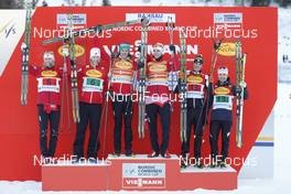 14.12.2013, Ramsau, Austria (AUT): Magnus Krog (NOR), Klemetsen Haavard (NOR), Joergen Graabak (NOR), Mikko Kokslien (NOR), Alessandro Pittin (ITA), Samuel Costa (ITA) - FIS world cup nordic combined, team sprint HS98/2x7.5km, Ramsau (AUT). www.nordicfocus.com. © Mandl/NordicFocus. Every downloaded picture is fee-liable.