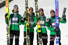 17.02.2013, Oberstdorf, Germany (GER):  the winner team of the day, Team Norway (l-r) Andreas Stjernen (NOR), Fischer, Anders Bardal (NOR), Fischer, Tom Hilde (NOR), Fischer and Anders Jacobsen (NOR), Fluege.de - FIS world cup ski flying, team HS213, Oberstdorf (GER). www.nordicfocus.com. © Laiho/NordicFocus. Every downloaded picture is fee-liable.