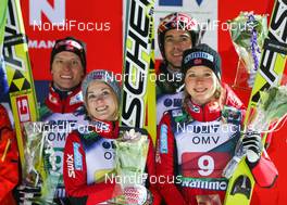 06.12.2013, Lillehammer, Norway (NOR): (l-r) Rune Velta (NOR), Fischer, Anette Sagen (NOR), Fischer, Anders Bardal (NOR), Fischer and Maren Lundby (NOR), Fischer - FIS world cup ski jumping, mixed team HS106, Lillehammer (NOR). www.nordicfocus.com. © Laiho/NordicFocus. Every downloaded picture is fee-liable.