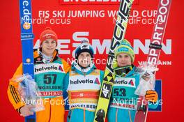 22.12.2013, Engelberg, Switzerland (SUI): Andreas Wellinger (GER), Kamil Stoch (POL), Jan Ziobro (POL)  - FIS world cup ski jumping, individual HS137, Engelberg (SUI). www.nordicfocus.com. © Manzoni/NordicFocus. Every downloaded picture is fee-liable.
