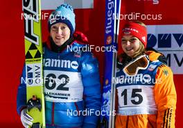 07.12.2013, Lillehammer, Norway (NOR): (l-r) Daniela Iraschko (AUT), Fischer and Glanina Ernst (GER) - FIS world cup ski jumping ladies, individual HS106, Lillehammer (NOR). www.nordicfocus.com. © Laiho/NordicFocus. Every downloaded picture is fee-liable.