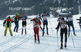 27.01.2013, Bad Hindelang, Germany (GER): a chasing group including Peter Schlickenrieder (GER) at the feeding station - Skitrail Tannheimertal, Bad Hindelang (GER). www.nordicfocus.com. © Felgenhauer/NordicFocus. Every downloaded picture is fee-liable.