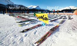 10.03.2013, St. Moritz, Switzerland (SUI): Toko flags at Maloja start area - FIS Marathon Cup Engadin Skimarathon, St. Moritz (SUI). www.nordicfocus.com. © Felgenhauer/NordicFocus. Every downloaded picture is fee-liable.
