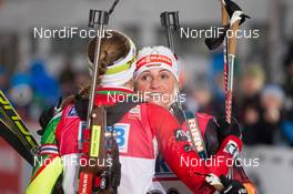05.01.2014, Oberhof, Germany (GER): Darya Domracheva (BLR), Andrea Henkel (GER) - IBU world cup biathlon, mass women, Oberhof (GER). www.nordicfocus.com. © Manzoni/NordicFocus. Every downloaded picture is fee-liable.