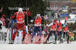 04.01.2014, Oberhof, Germany (GER): Henrik l'Abee-Lund (NOR), Leif Nordgren (USA), Macx Davies (CAN), Serafin Wiestner (SUI) - IBU world cup biathlon, pursuit men, Oberhof (GER). www.nordicfocus.com. © Manzoni/NordicFocus. Every downloaded picture is fee-liable.