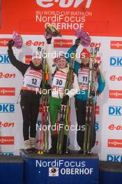 03.01.2014, Oberhof, Germany (GER): Kaisa Maekaeraeinen (FIN), Darya Domracheva (BLR), Olena Pidhrushna (UKR) - IBU world cup biathlon, sprint women, Oberhof (GER). www.nordicfocus.com. © Manzoni/NordicFocus. Every downloaded picture is fee-liable.