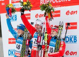 11.01.2014, Ruhpolding, Germany (GER): Alexey Volkov (RUS), Emil Hegle Svendsen (NOR), Evgeny Ustyugov (RUS) - IBU world cup biathlon, individual men, Ruhpolding (GER). www.nordicfocus.com. © Manzoni/NordicFocus. Every downloaded picture is fee-liable.