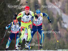 09.01.2014, Ruhpolding, Germany (GER): Tomas Hasilla (SVK), Bjoern Ferry (SWE)  - IBU world cup biathlon, relay men, Ruhpolding (GER). www.nordicfocus.com. © Manzoni/NordicFocus. Every downloaded picture is fee-liable.