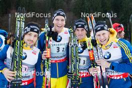 09.01.2014, Ruhpolding, Germany (GER): Ted Armgren (SWE), Bjoern Ferry (SWE), Fredrik Lindstroem (SWE), Carl-Johan Bergman (SWE)  - IBU world cup biathlon, relay men, Ruhpolding (GER). www.nordicfocus.com. © Manzoni/NordicFocus. Every downloaded picture is fee-liable.