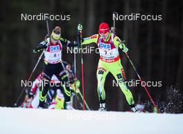 08.01.2014, Ruhpolding, Germany (GER): Jana Gerekova (SVK), Marie Laure Brunet (FRA)  - IBU world cup biathlon, relay women, Ruhpolding (GER). www.nordicfocus.com. © Manzoni/NordicFocus. Every downloaded picture is fee-liable.