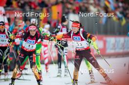 08.01.2014, Ruhpolding, Germany (GER): Evi Sachenbacher (GER), Laura Dahlmeier (GER)  - IBU world cup biathlon, relay women, Ruhpolding (GER). www.nordicfocus.com. © Manzoni/NordicFocus. Every downloaded picture is fee-liable.
