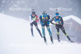 18.01.2014, Antholz, Italy (ITA): Bjoern Ferry (SWE), Jean Guillaume Beatrix (FRA), Brendan Green (CAN) - IBU world cup biathlon, pursuit men, Antholz (ITA). www.nordicfocus.com. © Manzoni/NordicFocus. Every downloaded picture is fee-liable.