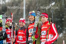 19.01.2014, Antholz, Italy (ITA): Scott Perras (CAN), Jean Philippe Leguellec (CAN), Brendan Green (CAN), Nathan Smith (CAN) - IBU world cup biathlon, relay men, Antholz (ITA). www.nordicfocus.com. © Manzoni/NordicFocus. Every downloaded picture is fee-liable.
