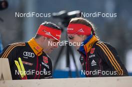 16.01.2014, Antholz, Italy (ITA): Ricco Gross (GER) coach Team Germany, Vanessa Hinz (GER) - IBU world cup biathlon, sprint women, Antholz (ITA). www.nordicfocus.com. © Manzoni/NordicFocus. Every downloaded picture is fee-liable.
