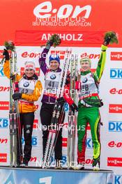 16.01.2014, Antholz, Italy (ITA): Andrea Henkel (GER), Anais Bescond (FRA), Darya Domracheva (BLR) - IBU world cup biathlon, sprint women, Antholz (ITA). www.nordicfocus.com. © Manzoni/NordicFocus. Every downloaded picture is fee-liable.