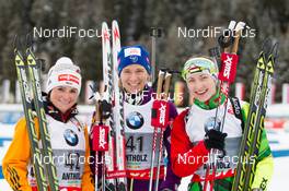 16.01.2014, Antholz, Italy (ITA): Andrea Henkel (GER), Anais Bescond (FRA), Darya Domracheva (BLR) - IBU world cup biathlon, sprint women, Antholz (ITA). www.nordicfocus.com. © Manzoni/NordicFocus. Every downloaded picture is fee-liable.