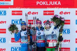 06.03.2014, Pokljuka, Slovenia (SLO): Daria Virolaynen (RUS), Katharina Innerhofer (AUT), Nadezhda Skardino (BLR) - IBU world cup biathlon, sprint women, Pokljuka (SLO). www.nordicfocus.com. © Manzoni/NordicFocus. Every downloaded picture is fee-liable.