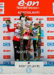15.03.2014, Kontiolahti, Finland (FIN): (l-r) Tora Berger (NOR), Fischer, Rottefella, Odlo, Kaisa Maekaeraeinen (FIN), Fischer, Leki, Rottefella, Odlo and Gabriela Soukalova (CZE), Fischer, Rottefella, OneWay - IBU world cup biathlon, sprint women, Kontiolahti (FIN). www.nordicfocus.com. © Laiho/NordicFocus. Every downloaded picture is fee-liable.