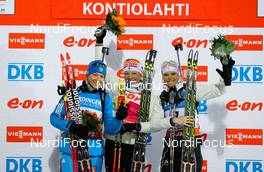 13.03.2014, Kontiolahti, Finland (FIN): (l-r) Olga Zaitseva (RUS), Rossignol, Rottefella,Leki, adidas, Kaisa Maekaeraeinen (FIN), Fischer, Leki, Rottefella, Odlo and Mari Laukkanen (FIN), Fischer, Start, Rottefella - IBU world cup biathlon, sprint women, Kontiolahti (FIN). www.nordicfocus.com. © Laiho/NordicFocus. Every downloaded picture is fee-liable.