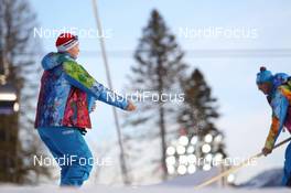 13.02.2014, Sochi, Russia (RUS): Event Feature: Volunteers spray salt - XXII. Olympic Winter Games Sochi 2014, biathlon, individual men, Sochi (RUS). www.nordicfocus.com. © NordicFocus. Every downloaded picture is fee-liable.
