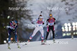 14.02.2014, Sochi, Russia (RUS): Susan Dunklee (USA), Marie Laure Brunet (FRA), Victoria Padial Hernandez (ESP) - XXII. Olympic Winter Games Sochi 2014, biathlon, individual women, Sochi (RUS). www.nordicfocus.com. © NordicFocus. Every downloaded picture is fee-liable.