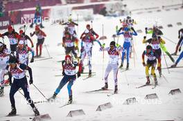 18.02.2014, Sochi, Russia (RUS): the men's start - XXII. Olympic Winter Games Sochi 2014, biathlon, mass men, Sochi (RUS). www.nordicfocus.com. © NordicFocus. Every downloaded picture is fee-liable.