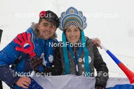 18.02.2014, Sochi, Russia (RUS): Event Feature: Russian Fans enjoy the competiton - XXII. Olympic Winter Games Sochi 2014, biathlon, mass men, Sochi (RUS). www.nordicfocus.com. © NordicFocus. Every downloaded picture is fee-liable.