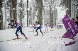18.02.2014, Sochi, Russia (RUS): Johannes Thingnes Boe (NOR), Emil Hegle Svendsen (NOR), Martin Fourcade (FRA), Evgeniy Garanichev (RUS), Simon Schempp (GER) - XXII. Olympic Winter Games Sochi 2014, biathlon, mass men, Sochi (RUS). www.nordicfocus.com. © NordicFocus. Every downloaded picture is fee-liable.