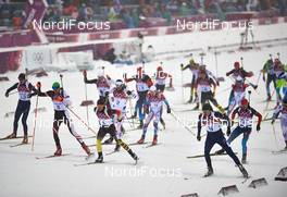 18.02.2014, Sochi, Russia (RUS): the men's start - XXII. Olympic Winter Games Sochi 2014, biathlon, mass men, Sochi (RUS). www.nordicfocus.com. © NordicFocus. Every downloaded picture is fee-liable.