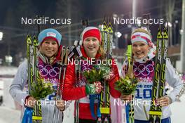 17.02.2014, Sochi, Russia (RUS): Gabriela Soukalova (CZE), Darya Domracheva (BLR), Tiril Ekhoff (NOR) - XXII. Olympic Winter Games Sochi 2014, biathlon, mass women, Sochi (RUS). www.nordicfocus.com. © NordicFocus. Every downloaded picture is fee-liable.