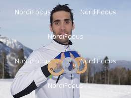 23.02.2014, Sochi, Russia (RUS): Martin Fourcade (FRA) - XXII. Olympic Winter Games Sochi 2014, biathlon, medals, Sochi (RUS). www.nordicfocus.com. © NordicFocus. Every downloaded picture is fee-liable.