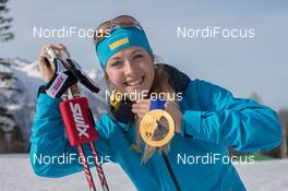 23.02.2014, Sochi, Russia (RUS): Juliya Dzhyma (UKR), Juliya Dzhyma (UKR) - XXII. Olympic Winter Games Sochi 2014, biathlon, medals, Sochi (RUS). www.nordicfocus.com. © NordicFocus. Every downloaded picture is fee-liable.