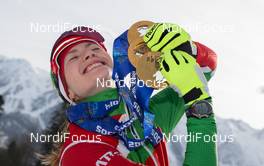 21.02.2014, Sochi, Russia (RUS): Darya Domracheva (BLR) - XXII. Olympic Winter Games Sochi 2014, biathlon, medals, Sochi (RUS). www.nordicfocus.com. © NordicFocus. Every downloaded picture is fee-liable.