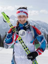 21.02.2014, Sochi, Russia (RUS): Veronika Vitkova (CZE) - XXII. Olympic Winter Games Sochi 2014, biathlon, medals, Sochi (RUS). www.nordicfocus.com. © NordicFocus. Every downloaded picture is fee-liable.