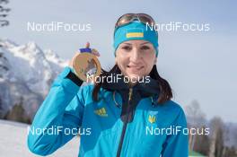 23.02.2014, Sochi, Russia (RUS): Olena Pidhrushna (UKR), Olena Pidhrushna (UKR) - XXII. Olympic Winter Games Sochi 2014, biathlon, medals, Sochi (RUS). www.nordicfocus.com. © NordicFocus. Every downloaded picture is fee-liable.
