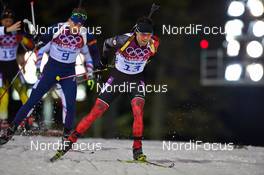 10.02.2014, Sochi, Russia (RUS): Emil Hegle Svendsen (NOR), Nathan Smith (CAN), (l-r) - XXII. Olympic Winter Games Sochi 2014, biathlon, pursuit men, Sochi (RUS). www.nordicfocus.com. © NordicFocus. Every downloaded picture is fee-liable.