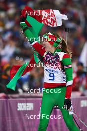 11.02.2014, Sochi, Russia (RUS): Darya Domracheva (BLR) - XXII. Olympic Winter Games Sochi 2014, biathlon, pursuit women, Sochi (RUS). www.nordicfocus.com. © NordicFocus. Every downloaded picture is fee-liable.