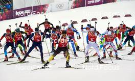 22.02.2014, Sochi, Russia (RUS): start - XXII. Olympic Winter Games Sochi 2014, biathlon, relay men, Sochi (RUS). www.nordicfocus.com. © NordicFocus. Every downloaded picture is fee-liable.