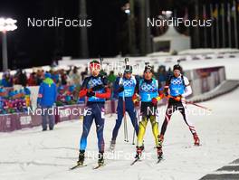 22.02.2014, Sochi, Russia (RUS): Anton Shipulin (RUS), Emil Hegle Svendsen (NOR), Simon Schempp (GER), Dominik Landertinger (AUT), (l-r) - XXII. Olympic Winter Games Sochi 2014, biathlon, relay men, Sochi (RUS). www.nordicfocus.com. © NordicFocus. Every downloaded picture is fee-liable.