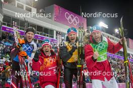 22.02.2014, Sochi, Russia (RUS): Dominik Landertinger (AUT), Christoph Sumann (AUT), Simon Eder (AUT), Daniel Mesotitsch (AUT) - XXII. Olympic Winter Games Sochi 2014, biathlon, relay men, Sochi (RUS). www.nordicfocus.com. © NordicFocus. Every downloaded picture is fee-liable.