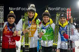 22.02.2014, Sochi, Russia (RUS): Eric Lesser (GER), Arnd Peiffer (GER), Daniel Boehm (GER), Simon Schempp (GER) - XXII. Olympic Winter Games Sochi 2014, biathlon, relay men, Sochi (RUS). www.nordicfocus.com. © NordicFocus. Every downloaded picture is fee-liable.